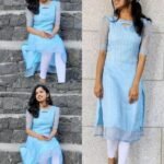 Daily Wear Luxurious Organza Kurti with Embroidery and Sequence Work for Women A-Line Fancy Kurti