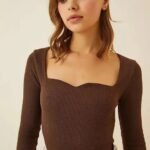 Redamancii Heart Neck Full Sleeve Casual Ribbed Top for Girls and Women