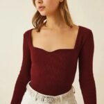 Redamancii Heart Neck Full Sleeve Casual Ribbed Top for Girls and Women