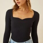 Redamancii Heart Neck Full Sleeve Casual Ribbed Top for Girls and Women
