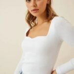 Redamancii Heart Neck Full Sleeve Casual Ribbed Top for Girls and Women