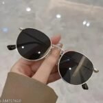Unisex Silver Metal Oval Sunglasses (Pack of 1)