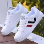 White Solid Casual Shoes For Men