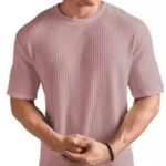 Trendy Fashionable High Quality Popcorn Round Neck Printed Pink Polyester Tshirt
