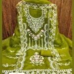ORGANZA FABRIC DRESS MATERIAL FOR WOMEN WITH FLORAL EMBROIDERED WORK ON TOP AND DUPPATA FABRIC