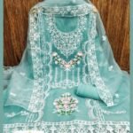 ORGANZA FABRIC DRESS MATERIAL FOR WOMEN WITH FLORAL EMBROIDERED WORK ON TOP AND DUPPATA FABRIC
