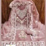 ORGANZA FABRIC DRESS MATERIAL FOR WOMEN WITH FLORAL EMBROIDERED WORK ON TOP AND DUPPATA FABRIC