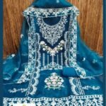 ORGANZA FABRIC DRESS MATERIAL FOR WOMEN WITH FLORAL EMBROIDERED WORK ON TOP AND DUPPATA FABRIC