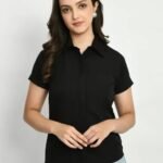 Regular shirt Black Stylish Design Solid Short Sleeve Collar Casual Shirt